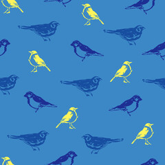 Ink brushstroke bird vector seamless pattern art
