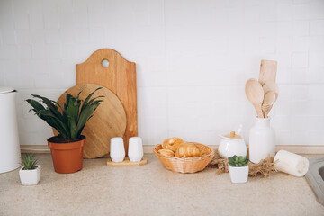 Modern  kitchen with zero waste food and dishes cleaning items. Sustainable lifestyle concept.