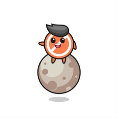 illustration of stop sign cartoon sitting on the moon