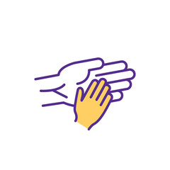 Fototapeta premium Parent child interaction RGB color icon. Promoting mutual respect and trust. Isolated vector illustration. Positive relationships between kids and parents, caregivers simple filled line drawing