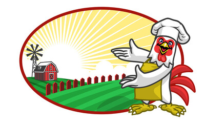 chicken chef and beautiful farm