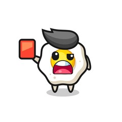 fried egg cute mascot as referee giving a red card