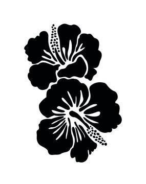 Hibiscus flower tropical exotic vector tattoo silhouette drawing illustration.Hawaiian floral plant stencil design element.Plotter laser cutting.Vinyl wall sticker decal.Cut file.Logo.Shirt Print.DIY.
