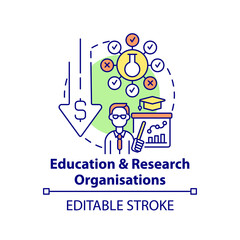 Education and research organizations concept icon. Fundraising type abstract idea thin line illustration. Provide scholarships, fellowships. Vector isolated outline color drawing. Editable stroke