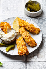 Homemade fresh fish finger with tartar sauce
