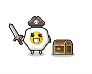 the fried egg pirate character holding sword beside a treasure box