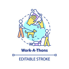 Work-a-thons fundraiser concept icon. Fundraising appeal abstract idea thin line illustration. Assisting local neighbors. Gathering donations. Vector isolated outline color drawing. Editable stroke