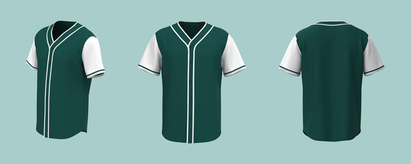 Baseball t-Shirt mockup in front, side and back views, 3d illustration, 3d rendering