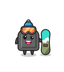 Illustration of car key character with snowboarding style