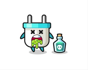 illustration of an electric plug character vomiting due to poisoning