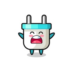 cute electric plug mascot with a yawn expression