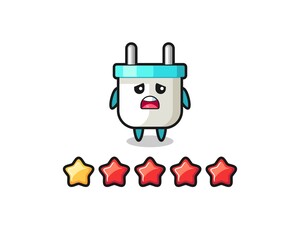 the illustration of customer bad rating, electric plug cute character with 1 star