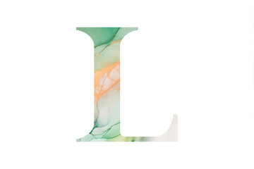 Initial letter L with abstract hand-painted alcohol ink texture