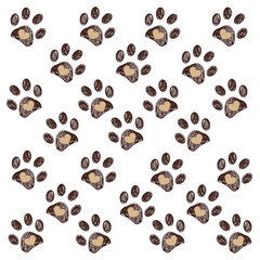 Brown doodle paw print with hearts background