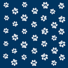  White doodle paw print navy blue background