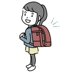 新品のランドセルを背負う小学生の女の子イラスト素材