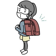 ランドセルを背負うマスクをした小学生の女の子イラスト素材