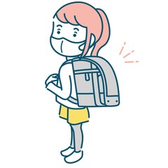 ランドセルを背負うマスクをした小学生の女の子イラスト素材