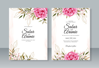 Beautiful wedding invitation with flower painting watercolor