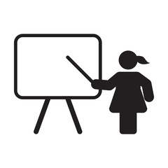 Instructor icon vector female teacher person with white board symbol in a flat color glyph pictogram illustration