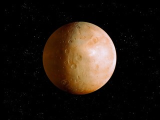 planetary satellite with craters on the surface, rocky moon in the solar system, dwarf planet in...