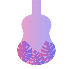 Guitar .Gradient. White background. Inside the neon forms, different plants grow in liquid droplets. A new direction for your design. White background. Vector 3D fantastic layout.
