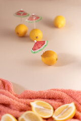 Summer  creative concept with fresh lemons. 