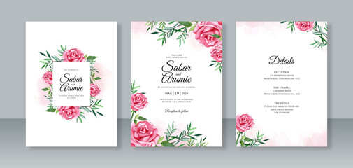 Watercolor painting for wedding card invitation set templates