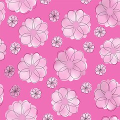 Flowers seamless trendy hand-drawn pattern pink color. Floral cute seamless design for textile, banner, poster, wrapping.