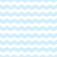 Abstract pattern. Seamless hand drawn pattern of blue waves on a white background. Vector illustration.
