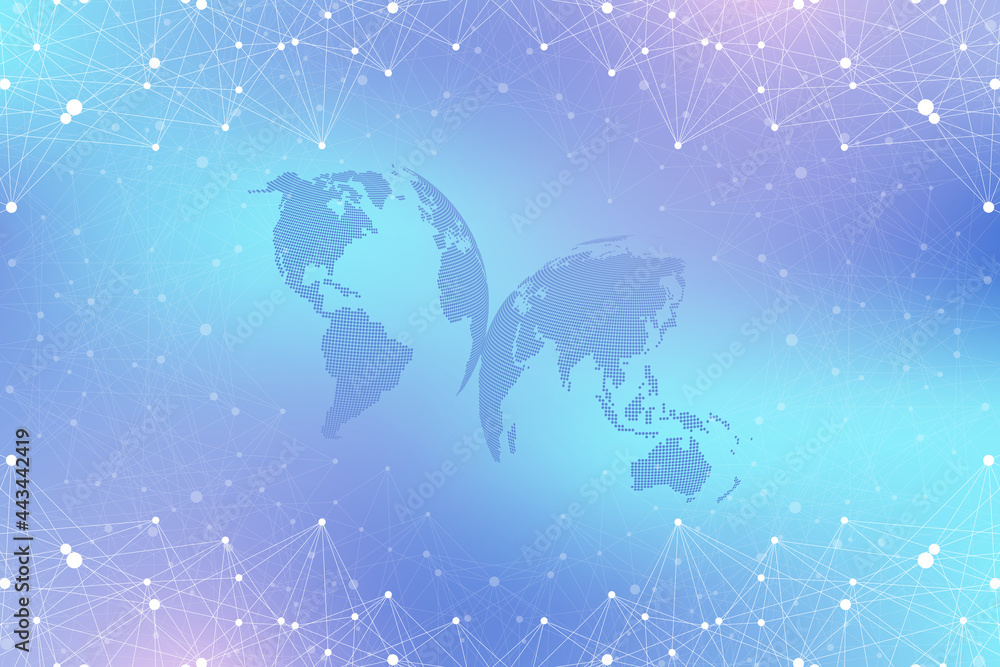 Aufkleber World map point with global technology networking concept. Digital data visualization. Lines plexus. Big Data background communication. Scientific illustration.