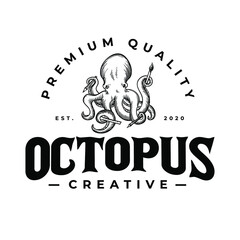 Octopus Kraken Creative Art Direction Vintage Logo Vector Illustration Template Icon Design