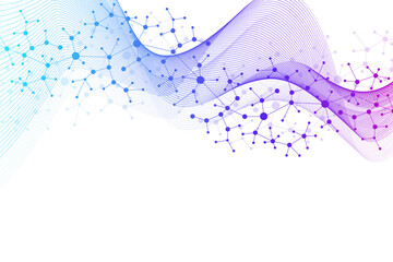 Colorful molecules background. DNA helix, DNA strand, DNA Test. Molecule or atom, neurons. Abstract structure for science or medical background, banner. Scientific illustration.