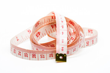 White measuring tape isolated on white background. With Clipping path.