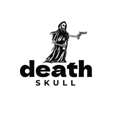 Skull Grim Reaper With Gun And Bottle Logo Vector Illustration Template Icon Design