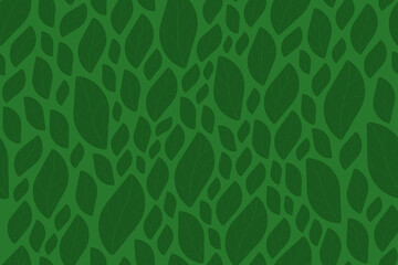 Green seamless leaves background - mosaic design. Hand drawn decorative floral texture. Endless eco pattern