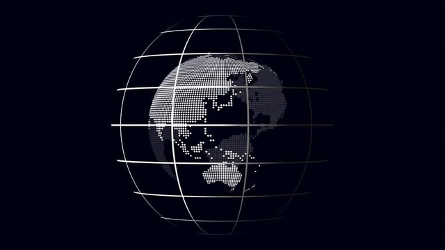 White dot and grid pattern earth rotation animation (seamless looping)