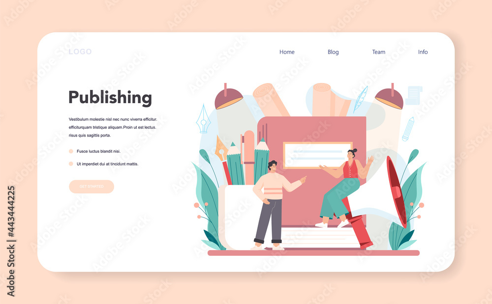 Poster professional writer web banner or landing page. author writing script