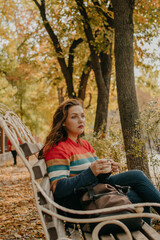 Body Shaming, Low self-worth. Body positive, diversity, Body neutrality, body positivity, resolutions self-improvement. Sad plus size woman walking in autumn park