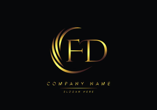 alphabet letters FD monogram logo, gold color elegant classical