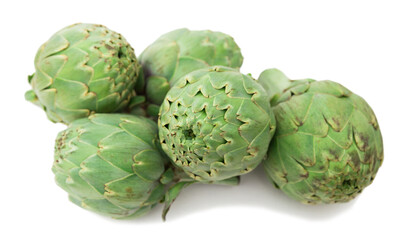 Obraz premium green artichokes on white background