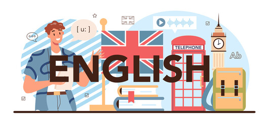 English typographic header. Study foreign languages in school or university