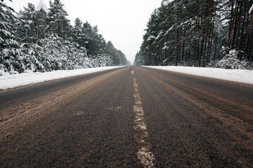 Winter landscape on the road