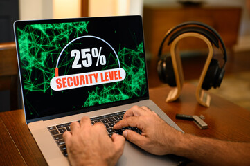 very weak security concept with hands on laptop computer