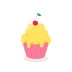 This is a vector cupcake with cherry. Could be used for flyers, postcards, banners, menu, holidays decorations, etc.