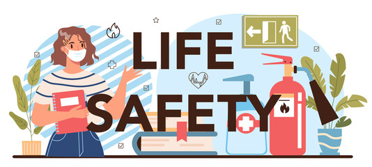 Life safety typographic header. Idea of life safety and health care education