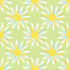 Seamless chamomile pattern, pastel colors, universal neutral background backdrop cover packaging textiles wrapper. Vector illustration