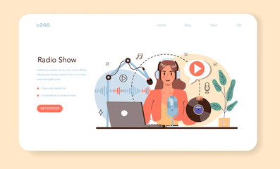 Radio host web banner or landing page. Idea of news broadcasting