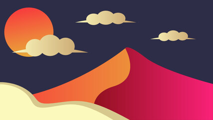 illustsand mountain or desert background illustration with clouds and moonration of an background with clouds