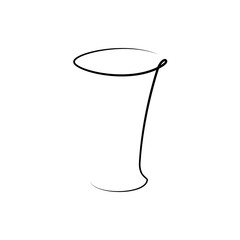 Tequila wineglass with a beverage on white background. Graphic arts sketch design. Black one line drawing style. Hand drawn image. Alcohol drink concept for restaurant party. Freehand drawing style